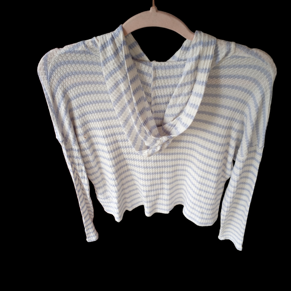 Blue and white stripped hooded top